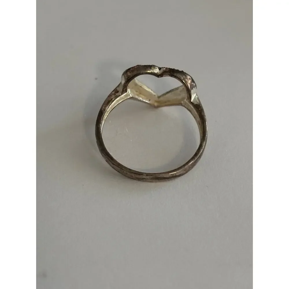 Vintage Dainty Sterling Silver Ring Heart Marcasite